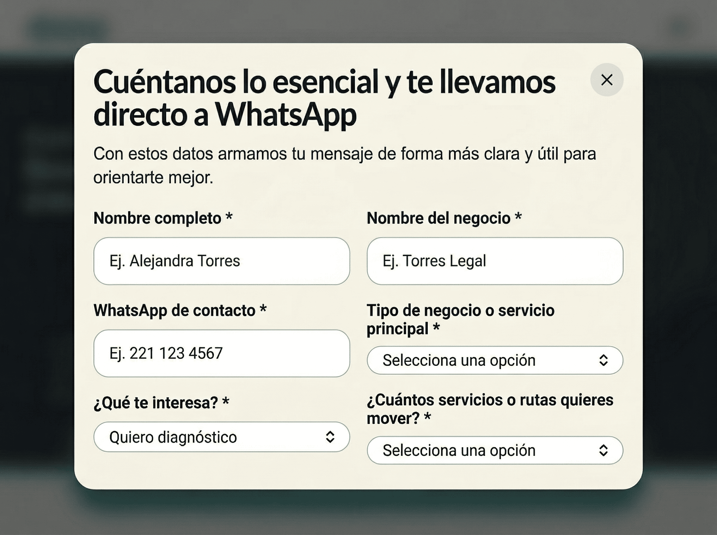 Vista genérica de la landing móvil